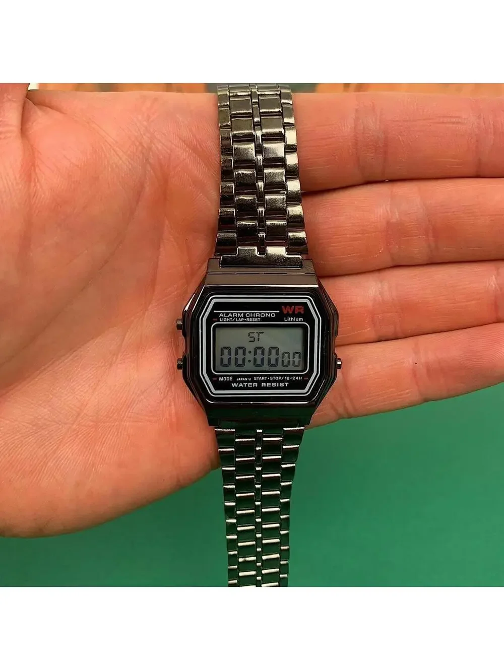 Y2k 2000s style cyber silver stainless steel digital watch